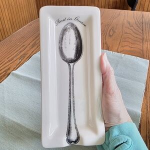 Fishs Eddy "Rest In Grease" Ceramic Spoon Rest